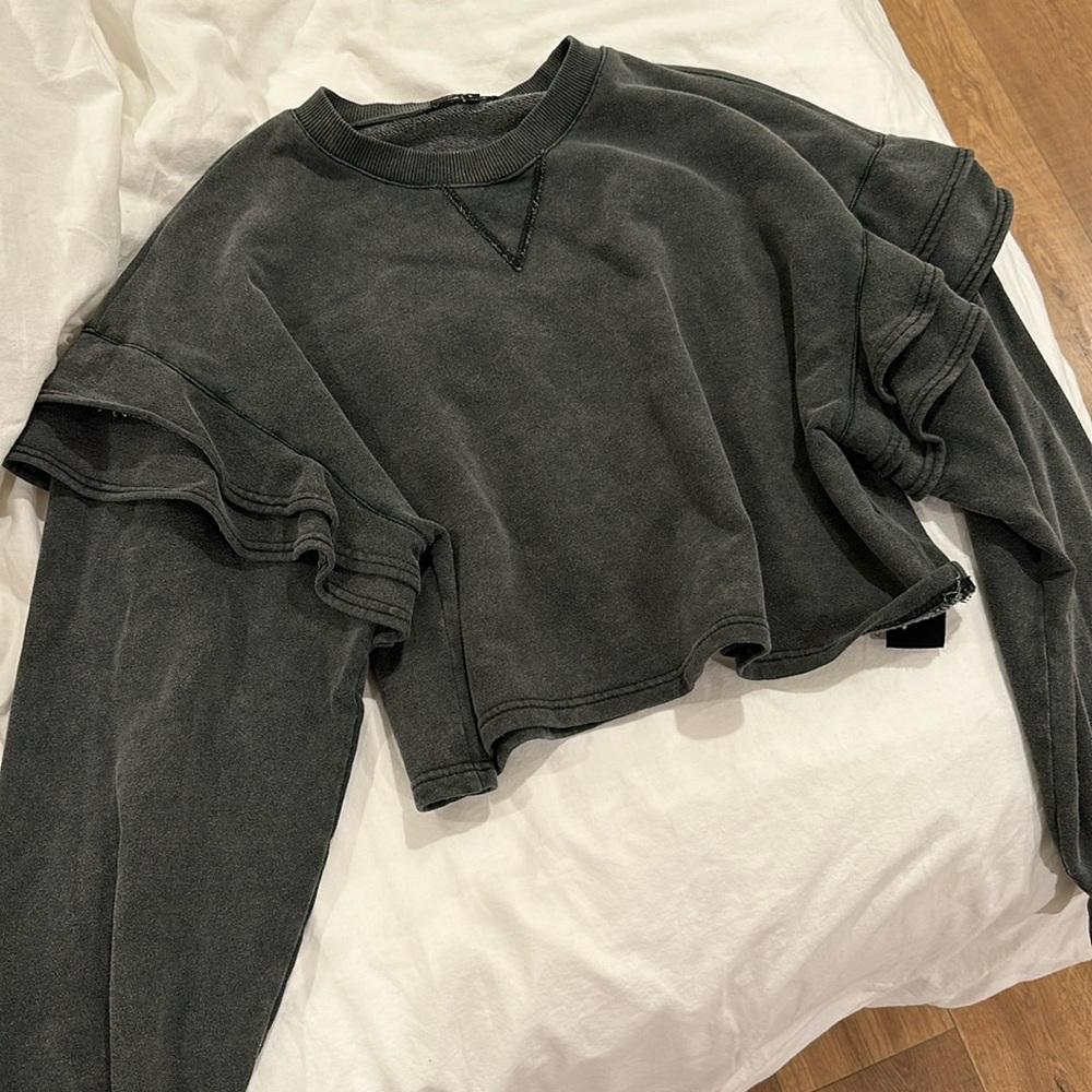 7 for all Mankind Ruffle Sleeve Crop Sweater